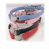 Leather Collar w/ Crystal Heart - Black - 12 in.