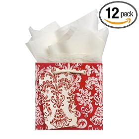 The Gift Wrap Company Antique Damask Petite Square Gift Bag (Pack of 12)