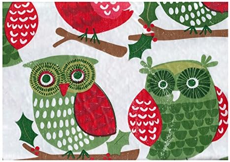 Christmas Tablecloth - Vinyl Flannel-backed Christmas Owls Theme (Multiple sizes) (Square 52 x 52)