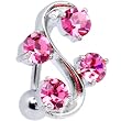 Top Mount Pink Gem Vine Belly Ring