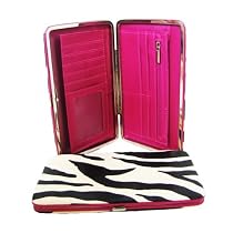 Hot Pink Zebra Designer Inspired Animal Print Flat Wallet - Opera Clutch