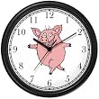 Happy Dancing Pig Cartoon Animal Wall Clock by WatchBuddy Timepieces (Black Frame)