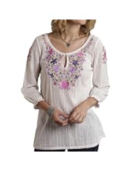 Apparel: Roper 03-050-0565-2522 Wh Ladies Studio West Long Sleeve Shirt White M - Roper