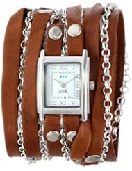 La Mer Collections Womens LMCLIFTON003 Tobacco Silver Square Case White Dial Ion-Plated Silver-Plated Jewelry Chains Watch