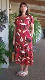 Tie Back Tea Length Dress - Women's Asian Serenity Adjustable Drawstring Back Tie Hawaiian Aloha Evening Pullover Dress - Regular Size