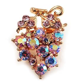 Tiny Grape-Design Light Pink Crystal Pin Brooch (Gold Tone)