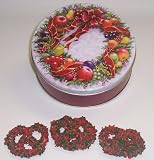Scott's Cakes 1 lb. White Chocolate Covered Pretzel with Christmas Jimmies & Chocolate Chips in a Wreath Tin