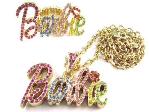 Barbie Nicki Minaj Pendant 18″ Chain & Ring Set Gold Multi