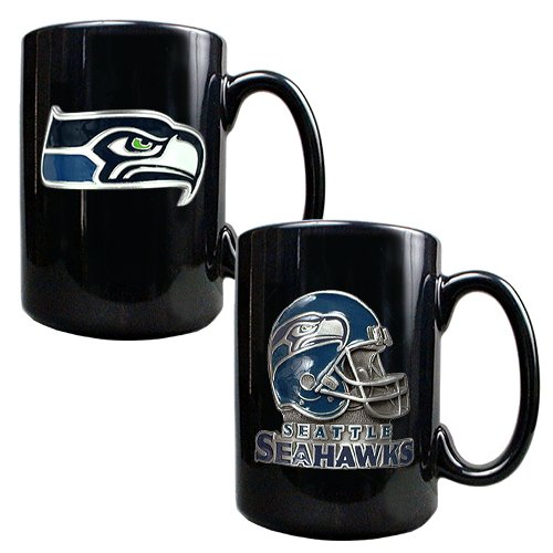 Seattle Seahawks 2PC 15oz COFFEE MUG SET-HELMET/PRIMARY LOGO NFL Football