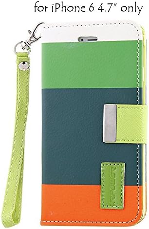 Milam Dairy Wireless® Apple iPhone 6 4.7" Wallet Case,Book Style Magnetic Case Cover with Strap (4.7" Green+Army green+Orange)