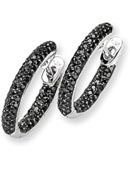 14k White Gold Black Diamond In/Out Hinged Hoop Earrings. Carat Wt- 0.522ct