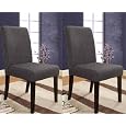 Set Of 2 Grey Woven Fabric & Solid Wood Frame Parson Chairs