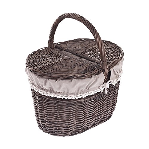 Deals For Shabby chic wicker picnic basket with pretty lining, brown
