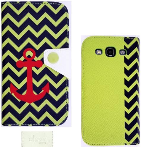 Wireless Fones TM Trendy Faux Leather Wallet Clutch Case for Samsung Galaxy S3/I9300 Anchor Chevron Design 3