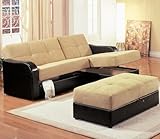 Brown & Tan 2 Piece Chaise Storage Sofa & Storage Ottoman