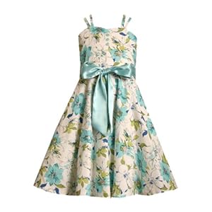 Bonnie Jean Little Girls 4-6X IVORY AQUA-BLUE GLITTER FLORAL PRINT Special Occasion Wedding Flower Girl Easter Pageant Party Dress