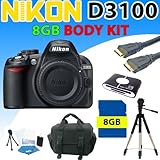 Nikon D3100 D-3100 Digital SLR Camera (Body) with 8gb Sdhc Memory, Reader,  ....
