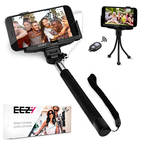 EEZ-Y Wired Selfie Stick Bundle w/ Flexible Tripod + Bluetooth Remote + Two Adjustable Phone Holders - Awesome Photography Tools for iPhone Samsung Sony LG Nexus Devices - Best Value Bundle (Black)