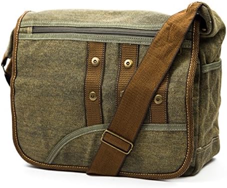 Classic Canvas Messenger Bag Shoulder Schoolbag (Military Green)