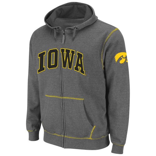 NCAA Iowa Hawkeyes Men's Blackout Full-Zip Fleece Hoodie, Heather Charcoal, X-Large On Sale