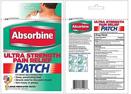 Absorbine® Back Patch Ultra Strength Therapeutic Pain Relief, 6 Individually Wrapped Large Patches (5.5x4 in)
