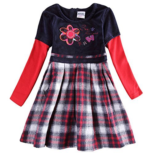 Novatx Winter Fall Fashion Layered Check Pattern Girls Dress H6081 Navy