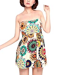 Strapless Off the Shoulder Above the Knee General Print Chiffon  Dress