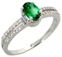 14k White Gold Fancy Stone Ring, w/ 0.67 Total Carat Weight of 6x4mm Oval Cut Emerald Stone & Brilliant Cut Diamonds, 1/4" (6mm) wide, size 9