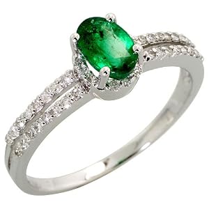 Buy 14k White Gold Fancy Stone Ring, w  0.67 Total Carat Weight of 6x4mm Oval Cut Emerald Stone and... by Gabriella Gold