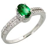 14k White Gold Fancy Stone Ring, w/ 0.67 Total Carat Weight of 6x4mm Oval Cut Emerald Stone & Brilliant Cut Diamonds, 1/4' wide