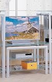 Silver Finish Metal & Glass TV Stand with Frosted Glass Shelves
