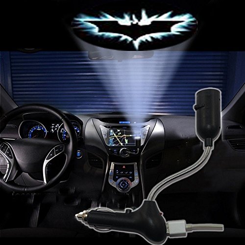 Komingo Sold Multifunction Car Dome Lamp Work As USB Car Charger & Projector Lights with Cold Blue Bat Batman Projection Films