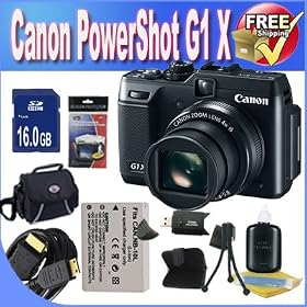 Canon G1 X 14.1 MP CMOS Digital Camera with 4x Wide-Angle Optical Image Stabilized Zoom Lens Full 1080p HD Video and 3.0-inch Vari-Angle LCD Deluxe Bundle With 16GB SDHC Class 10 Memory Card + Card Reader + Shock Resistant Deluxe Case + Extended Life Lithium Battery + Mini HDMI to HDMI Cable + More!