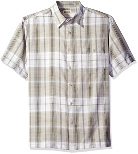 Haggar Men's Short Sleeve Microfiber Woven Shirt, Truffle, Medium