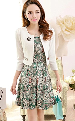 ツーピース  ミニ ワンピース ジャケット レトロ プリント エレガント レース シフォン ロング コート ブラウス スーツ オーガンジー 長袖 フレア セクシー 大きいサイズ  エレガンス 美脚 デート パーティ 2次会 秋物 冬物 可愛いスカーフ付き m104