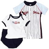 Babyworks Baby-boys Newborn 3 Piece Baseball Romper Diaper Set, Blue, 6-9 Months