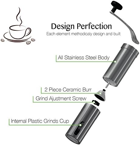 Bedrocker® High Quality Manual Coffee Grinder , Portable Hand Coffee Mill - Adjustable, Portable, Stainless Steel.