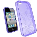 igadgitz Kristall Gel (TPU thermoplastisches Polyurethan) dauerhafte Schutzhülle Etui Case Tasche Hülle in Lila mit Motif Schmetterlinge für Apple iPhone 4 HD 16gb & 32gb + Display Schutzfolie