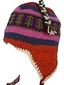 Wool Chullo Fleece Lined Ski Hat Toque with Ear Flaps Winter Knit Beanie Mountaineering Skull Cap - Hot Pink / Purple / Orange / Blue - Green Twig