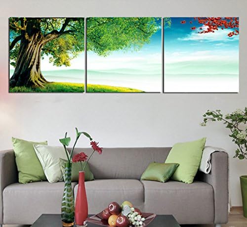 Hot Sell 3 Panels 40 x 40 cm Modern Wall Painting Big Green Tree With Red Flowers Picture Home Decorative Art Paint On Canvas Prints