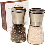 Salt and Pepper Grinder Set - Salt and Pepper Shakers - Pepper Mill - Salt Shaker - Elegant Brushed Stainless Steel- Fun Adjustable Coarseness- Pepper Grinder - Best Cook`s Friends Gift Set - Red Box