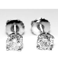 Diamond Solitaire Stud Earrings 0.78ctw 14K White gold Round 4.5mm screw back