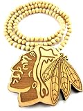 Large Wooden Chief Natural Good Quality Wood Pendant & Chain