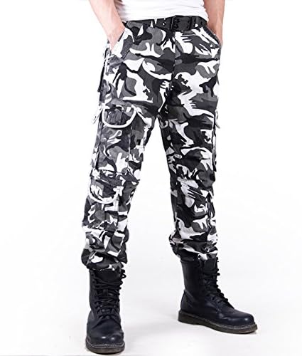 GUSER Men's Cotton Camo Trousers Military Style Work Cargo Pants Black White 40