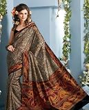Indian Traditional Fawn Art Silk Belly Dance Dress Saree Sari with Unstitched Blouse
