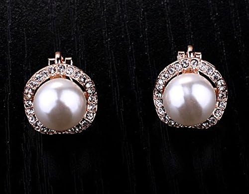 Rose Gold Plated Round Imitation Pearl Austria Rhinestone Clip No Ear Hole Earrings for Womens