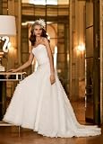 David's Bridal Wedding Dress: Beaded Tiered Tulle Gown with Sweetheart Neckline Style SWG9902