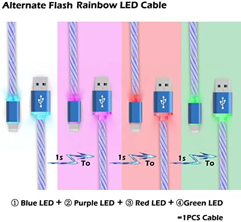 Alternate Flash LED Light UP iOS Charging Cable - Cell Phone USB Cable - 3.3 ft - High Speed Sync And Quick Charing USB Cables For iPhone 5 iPhone 6/6s iPhone 6/6s Plus (Blue)