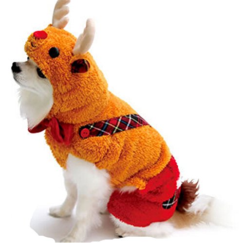 PoodleHouse Pet Christmas Reindeer Costume with Hat Dog Jumpsuit Outfit Orange X-Large