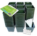 Set of 150 Plastic Nursery Plant Pots, "Seed Shaker" Card and 5 Plant Labels. Color: Green, Seedling